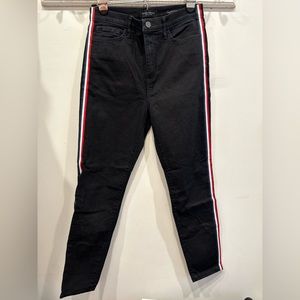 Banana Republic High Rose Black Jeans with Red,White,and Blue Stripe on Pant Leg